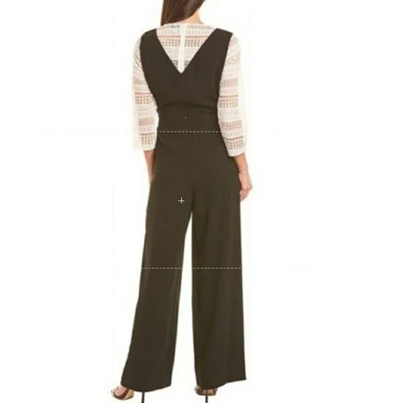 CeCe Jumpsuit Women's 2 Black White Lace Overlay Wide Leg Silhouette Modern - Picture 11 of 11